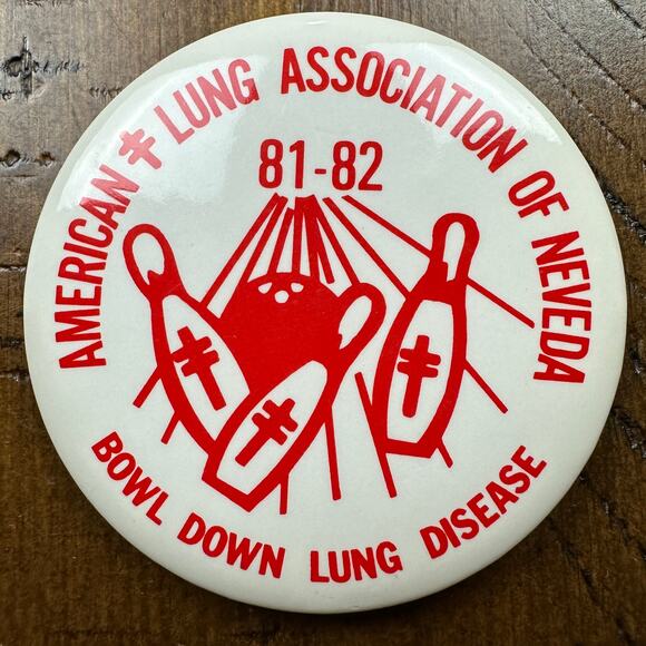 VTG 80’s American Lung Association Pinback Button Bowl Down Lung Disease ALA Pin - Picture 1 of 3